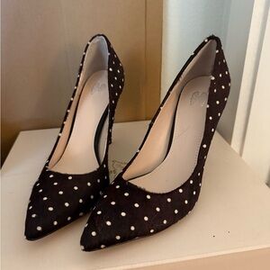 Sophia Webster Elegant Dark Brown and White Polka Dot Women's Heels, size 6.5